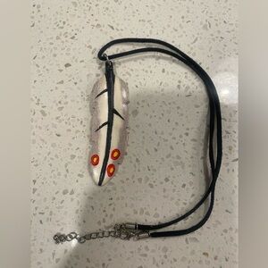 Hand painted Feather Pendant Necklace ( bone or wood ) Indigenous